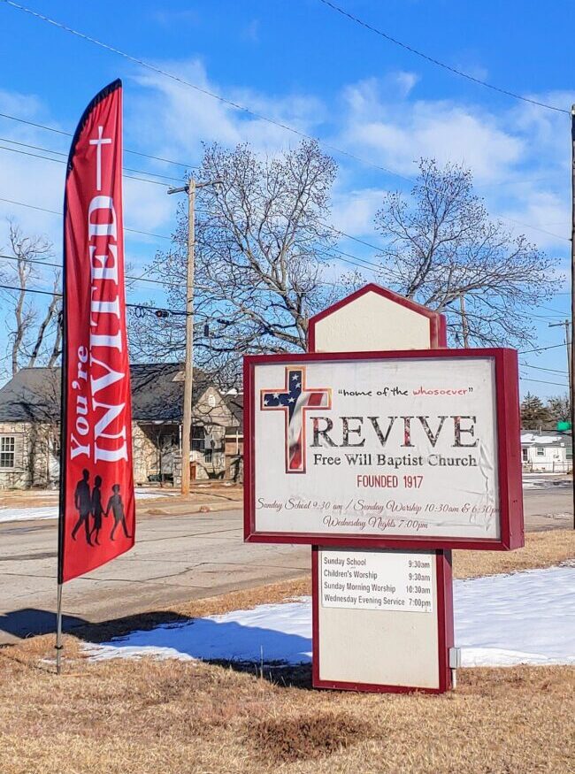 Revive Front Signage with a banner that says "You're invited"